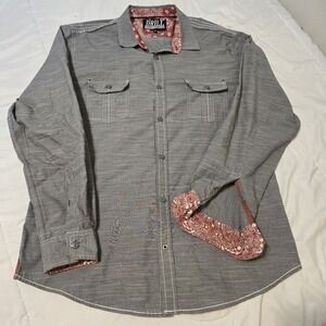 Drill Clothing Company Men's Gray Long Sleeve Button Up Shirt Flip Cuff Size XL